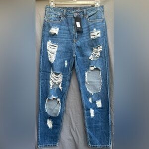Fashion Nova Distressed Blue Denim Boyfriend Jeans